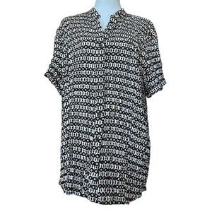 East 5th Avenue Women's Blouse SZ. 2X Choco/ White Short Sleeve Button Up #J1327